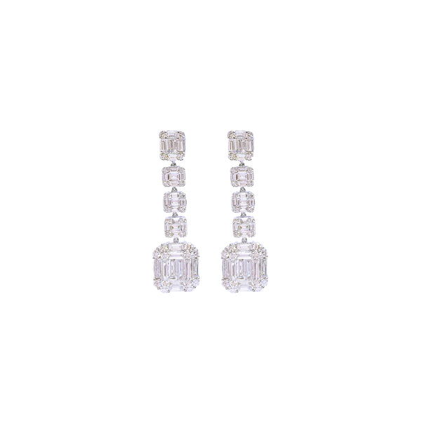Emerald-Cut Diamond Linear Dangling Earrings