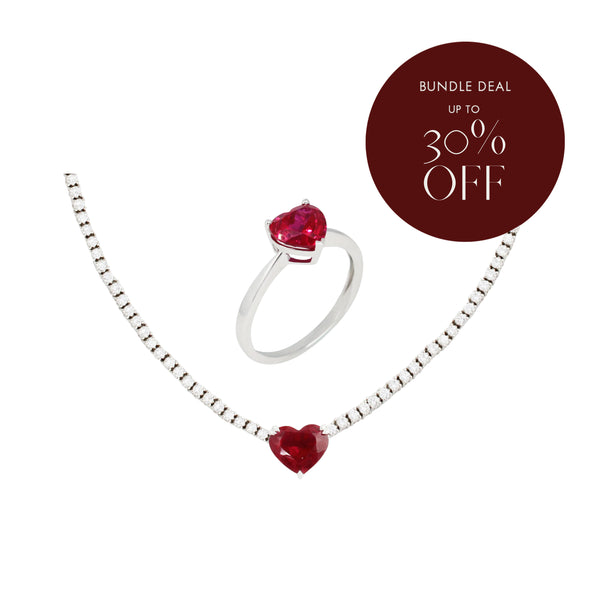 Bundle Deal: All You Need Is Love Ruby Tennis Necklace and Make It Happen Solitaire Heart Ring