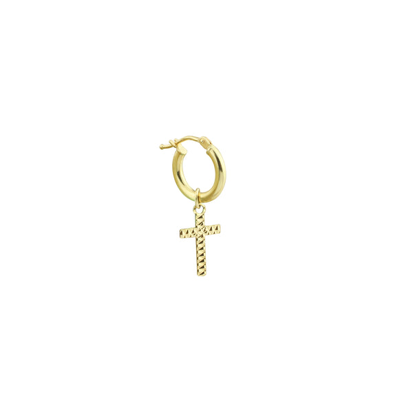 Hoop Earrings with Cross Charm in 18K Yellow Gold