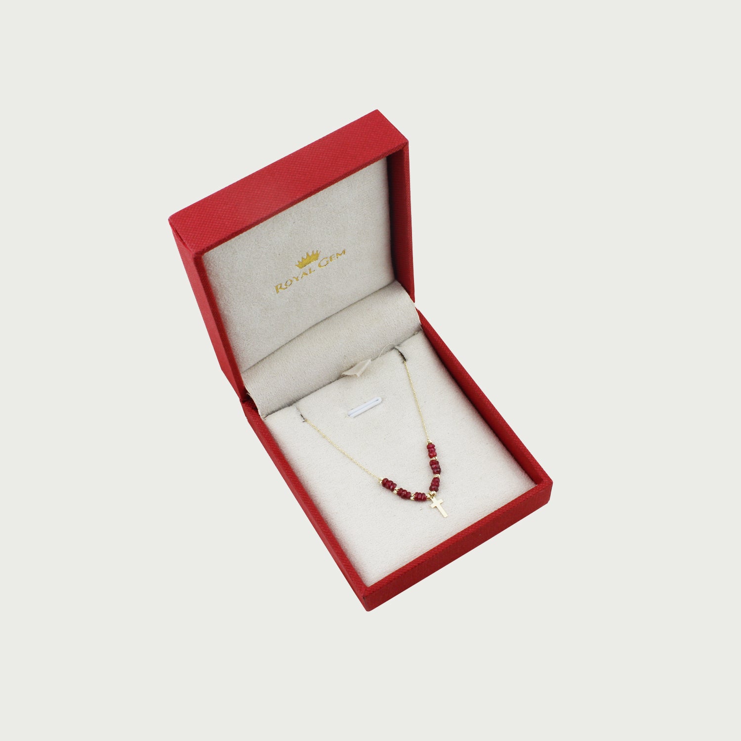 Cross of Ember Light Ruby Beaded Necklace