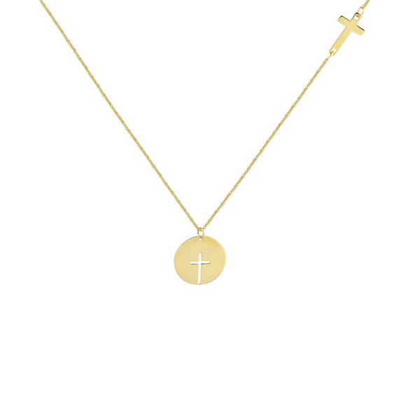 Two-way Cross Necklace in 14K Yellow Gold