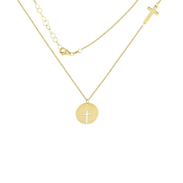 Two-way Cross Necklace in 14K Yellow Gold