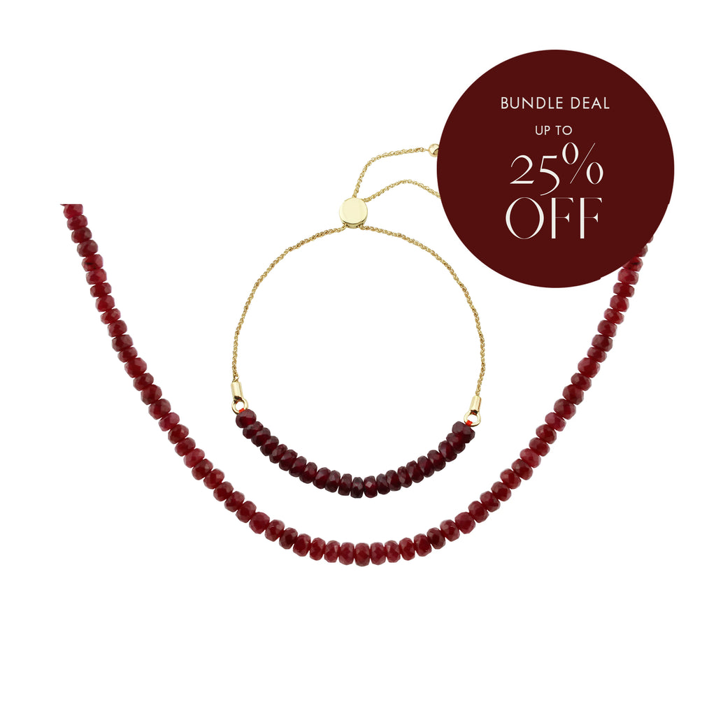 Bundle Deal: Under The Limelight Ruby Beaded Bracelet and Ring The Alarm Ruby Beaded Choker