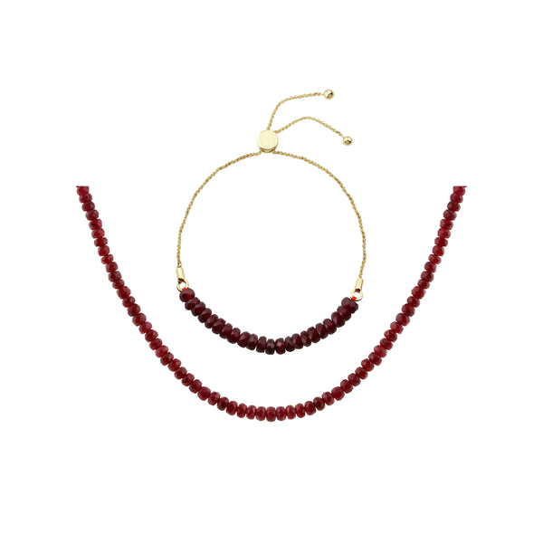 Bundle Deal: Under The Limelight Ruby Beaded Bracelet and Ring The Alarm Ruby Beaded Choker