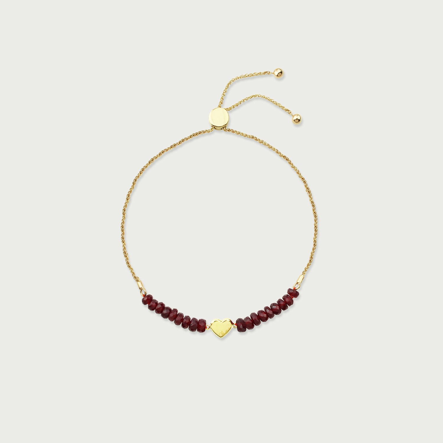 Linked Heart Charm Ruby Beaded Bracelet