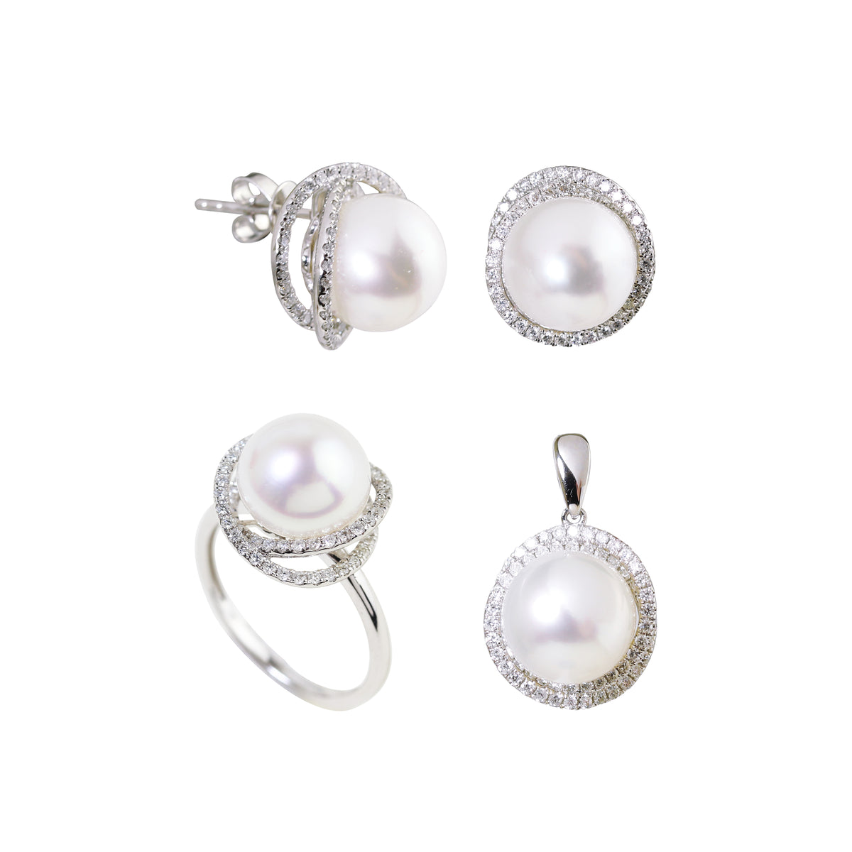 White South Sea Pearl & Diamond Dahlia Earrings - Pure Pearls