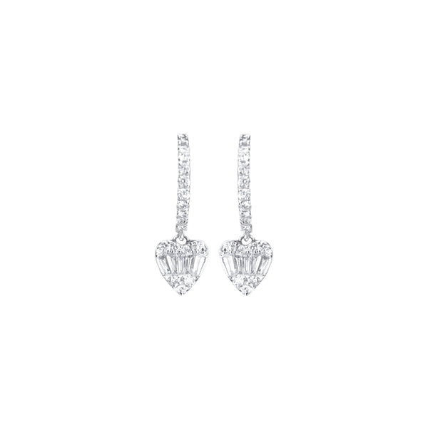 Heart Baguettes Diamond Dangling Earrings