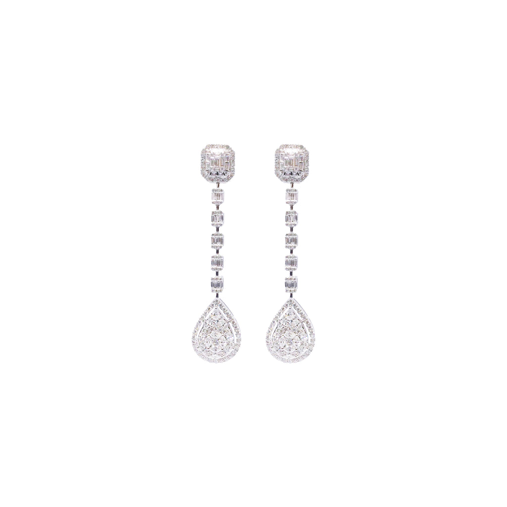 Emerald-Cut and Teardrop Diamond Dangling Earrings