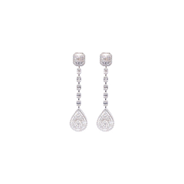 Emerald-Cut and Teardrop Diamond Dangling Earrings