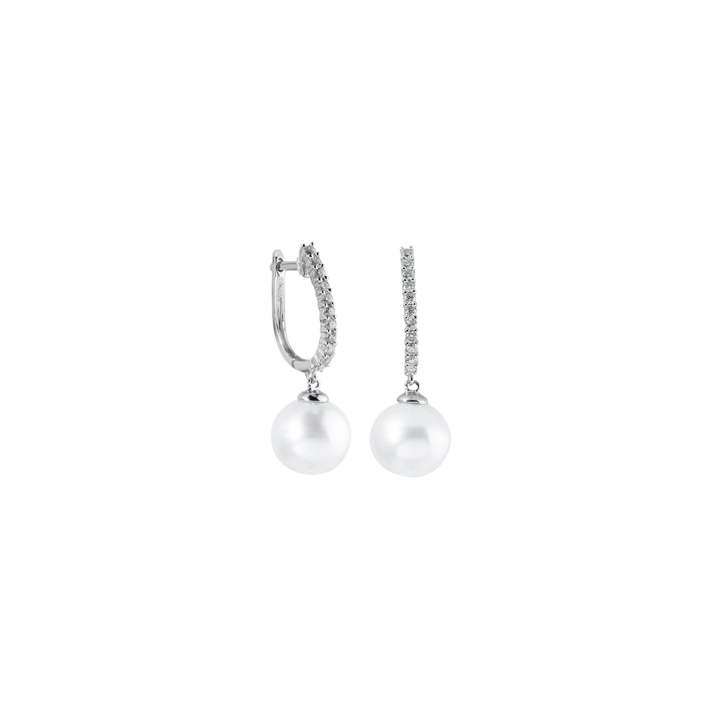 White South Sea Pearl Drop Earrings with Diamond