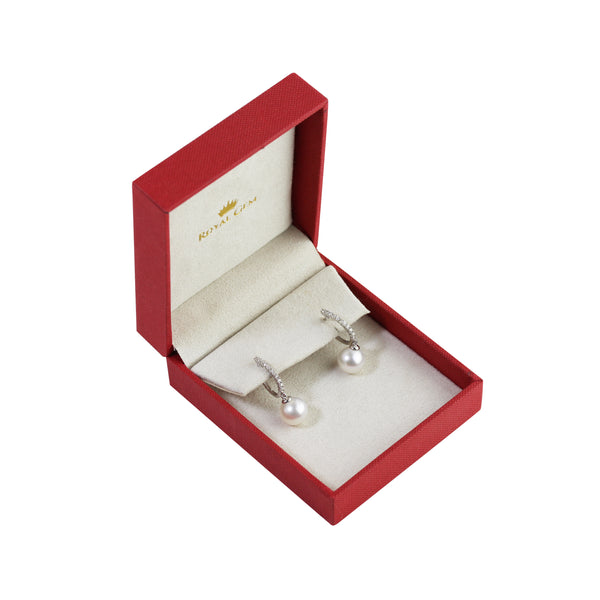 White South Sea Pearl Drop Earrings with Diamond