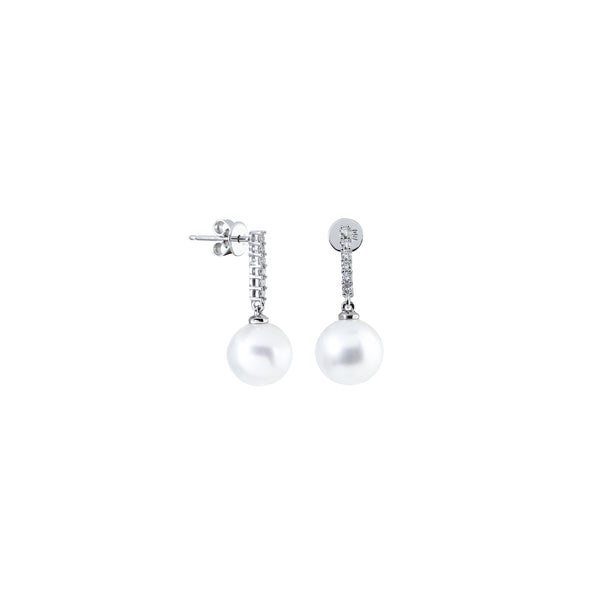 White South Sea Pearl Dangling Earrings with Diamond