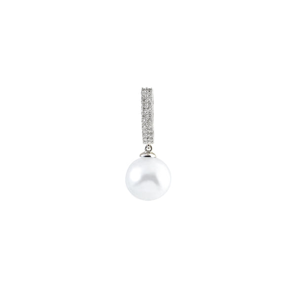 White South Sea Pearl Drop Hoop Earrings with Diamond