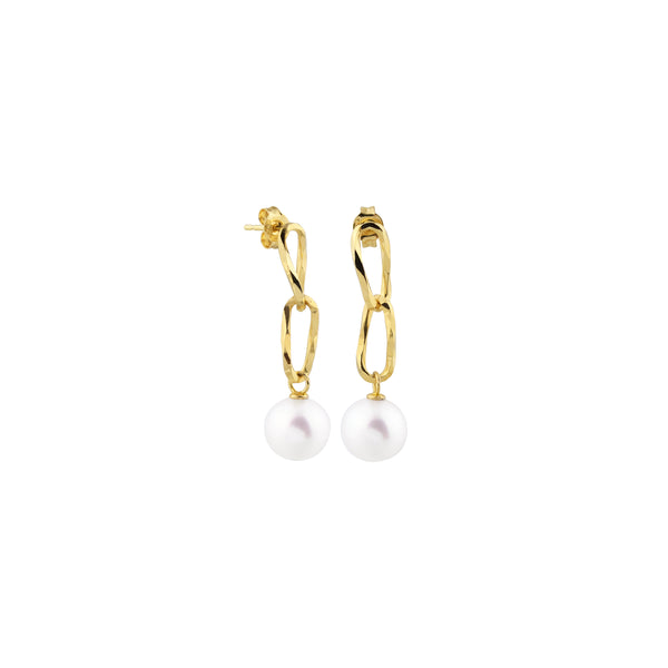 White South Sea Pearl Charm in Twisted Paperclip Dangling Earrings