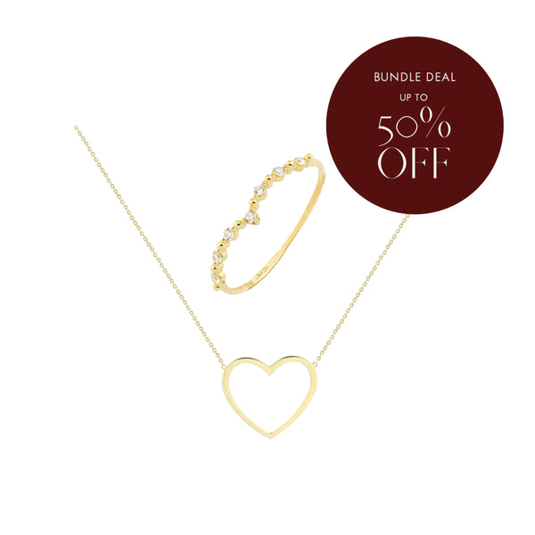 Bundle Deal: Dainty Solitaire Ring and Happy Heart Gold Necklace