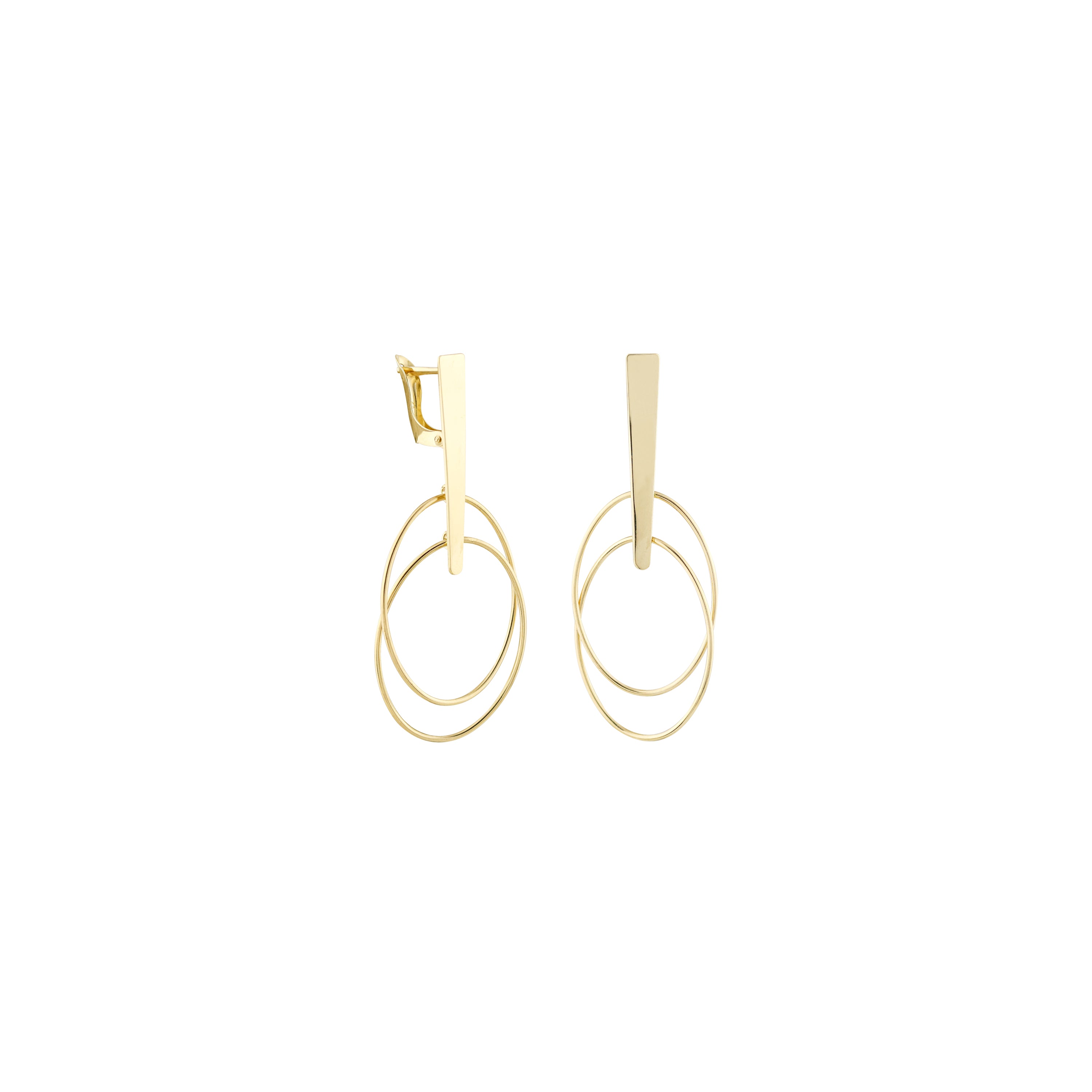 Double Decker Elegance Gold Dangling Earrings