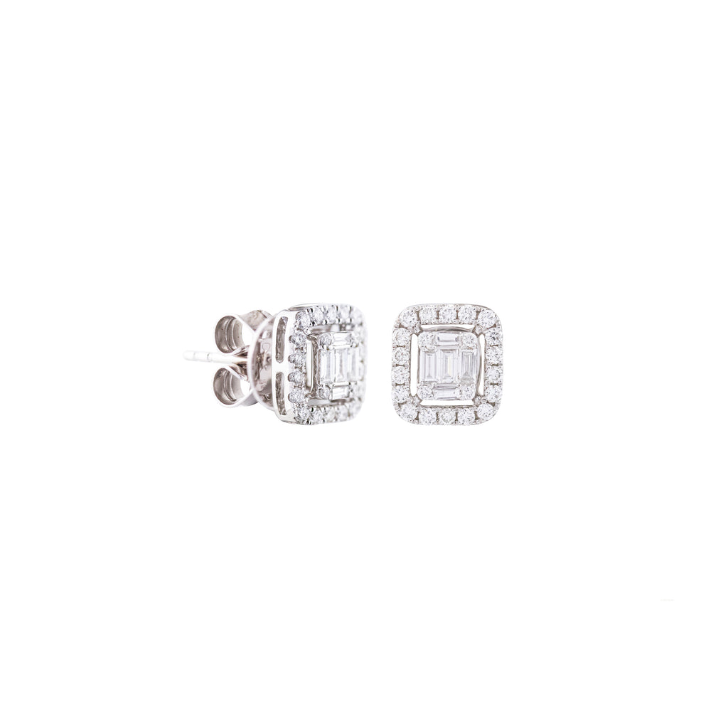 Emerald-Cut Illusion Diamond Stud Earrings