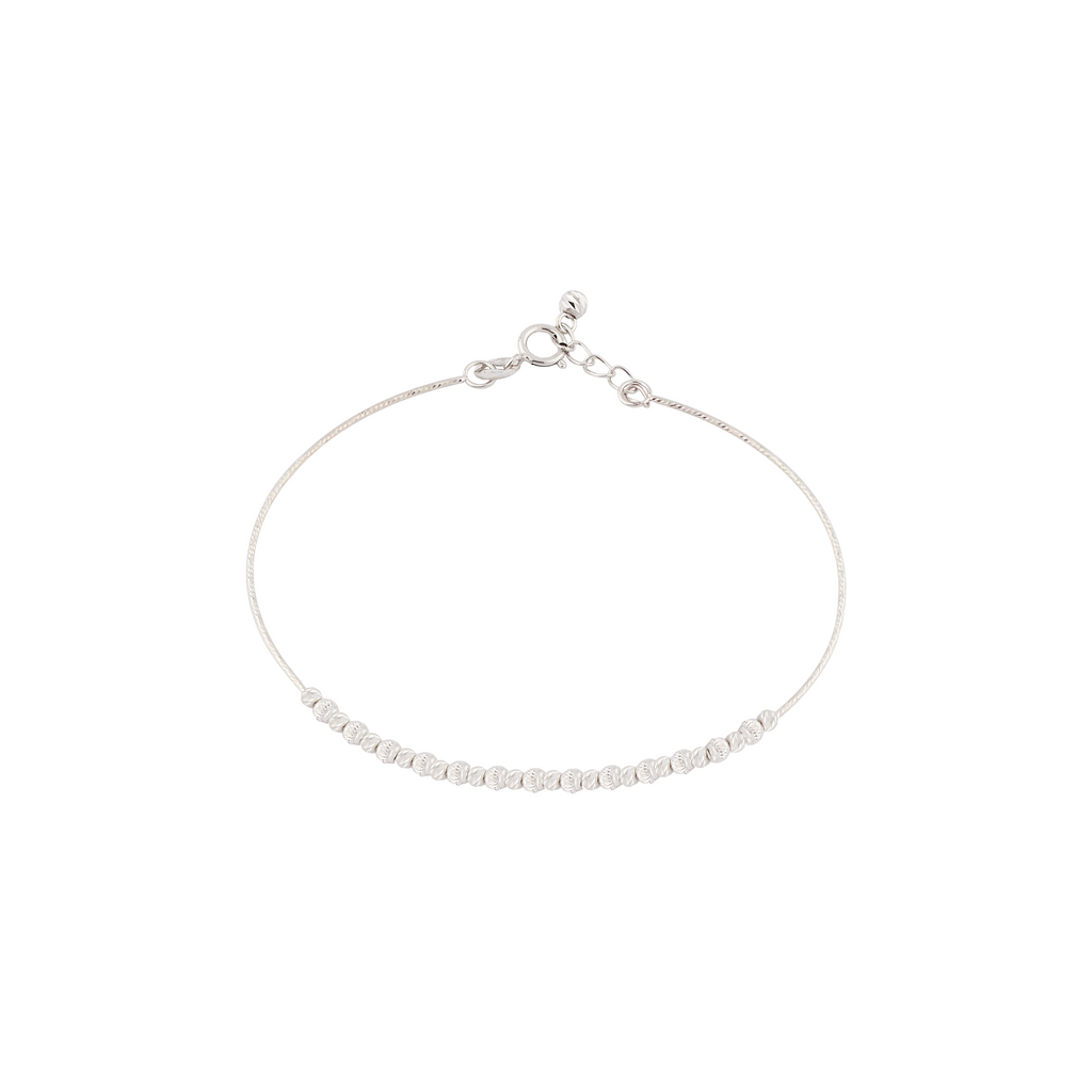 Beaded Elegance  White Gold Bangle Bracelet