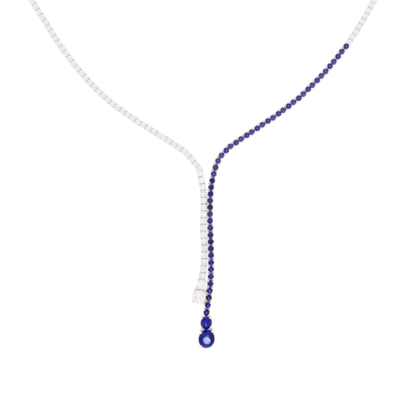 Contrast Sapphire and Diamond Lariat Tennis Necklace