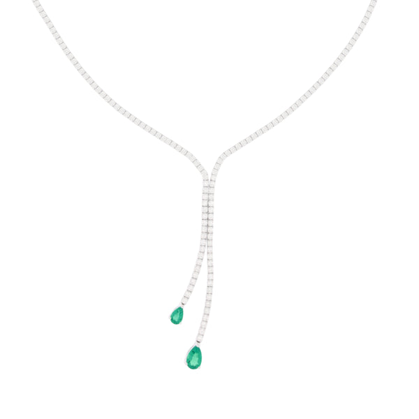 Teardrop Emerald Lariat Tennis Necklace