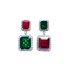 Contrast Emerald and Ruby Emerald-Cut Dangling Earrings