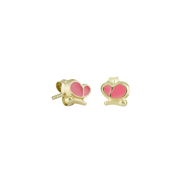 Pink Butterfly Stud Earrings in 14K Yellow Gold