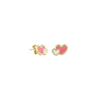 Bubbly Pink & White Heart Stud Earrings in 14K Yellow Gold