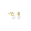 CZ with Pearl Stud Earrings in 14K Yellow Gold