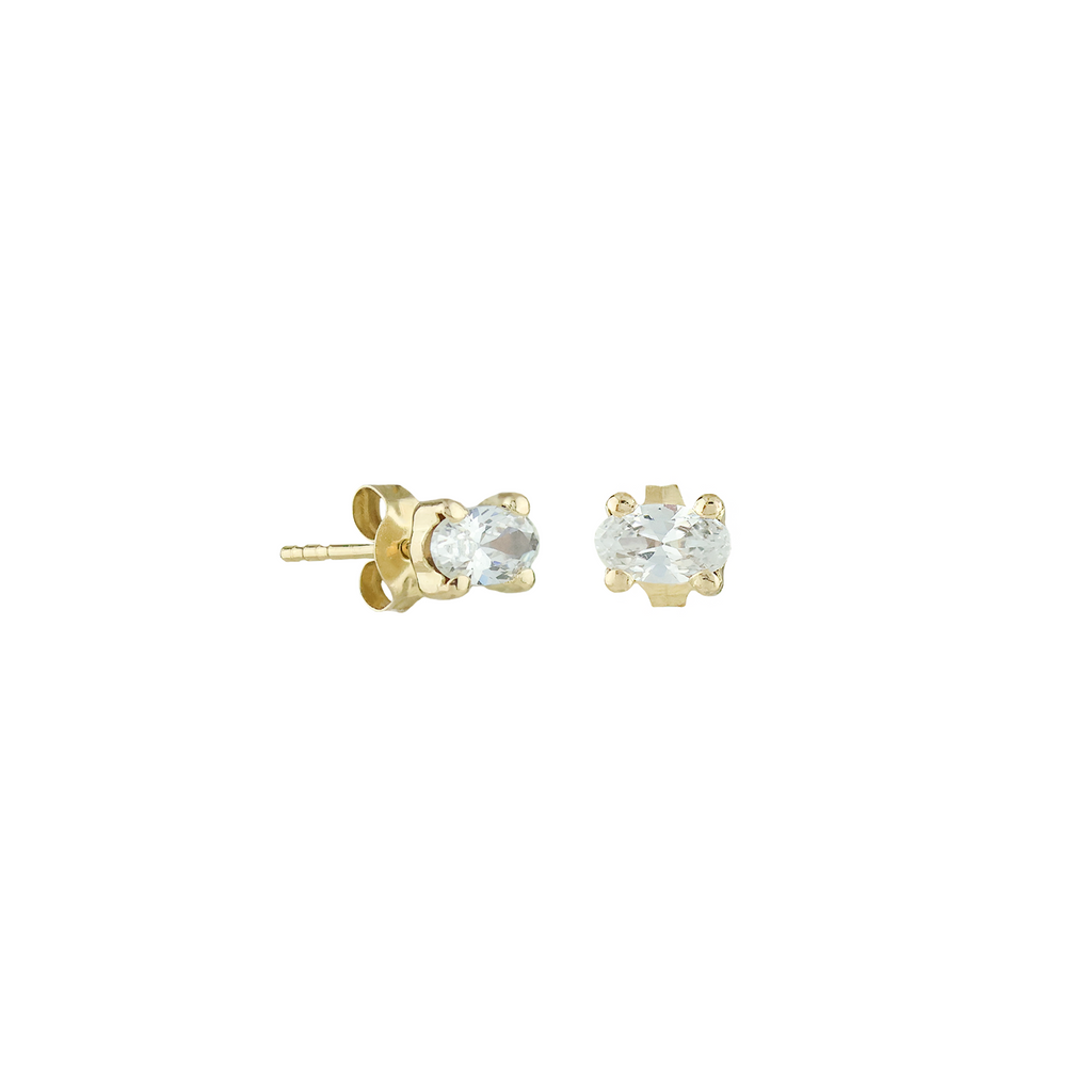 Oval-Shaped CZ Stud Earrings in 14K Yellow Gold