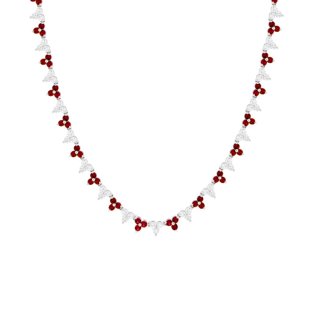 Trilogy Contrast Ruby and Diamond Tennis Necklace