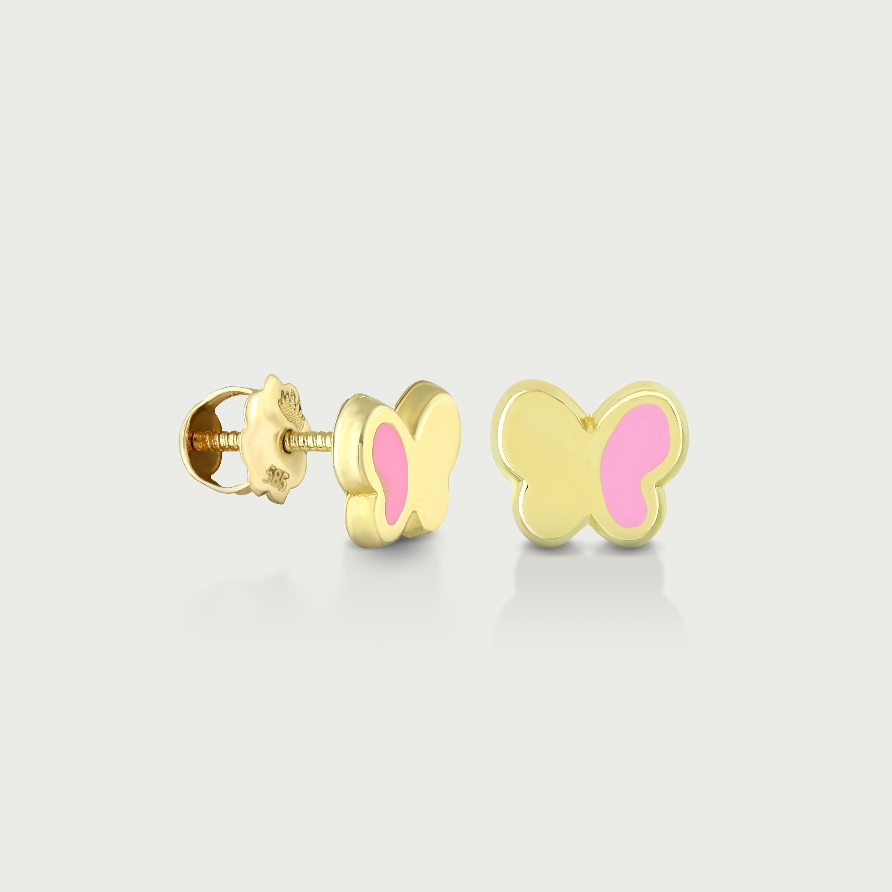 Pink Pop Butterfly Gold Screw Earrings