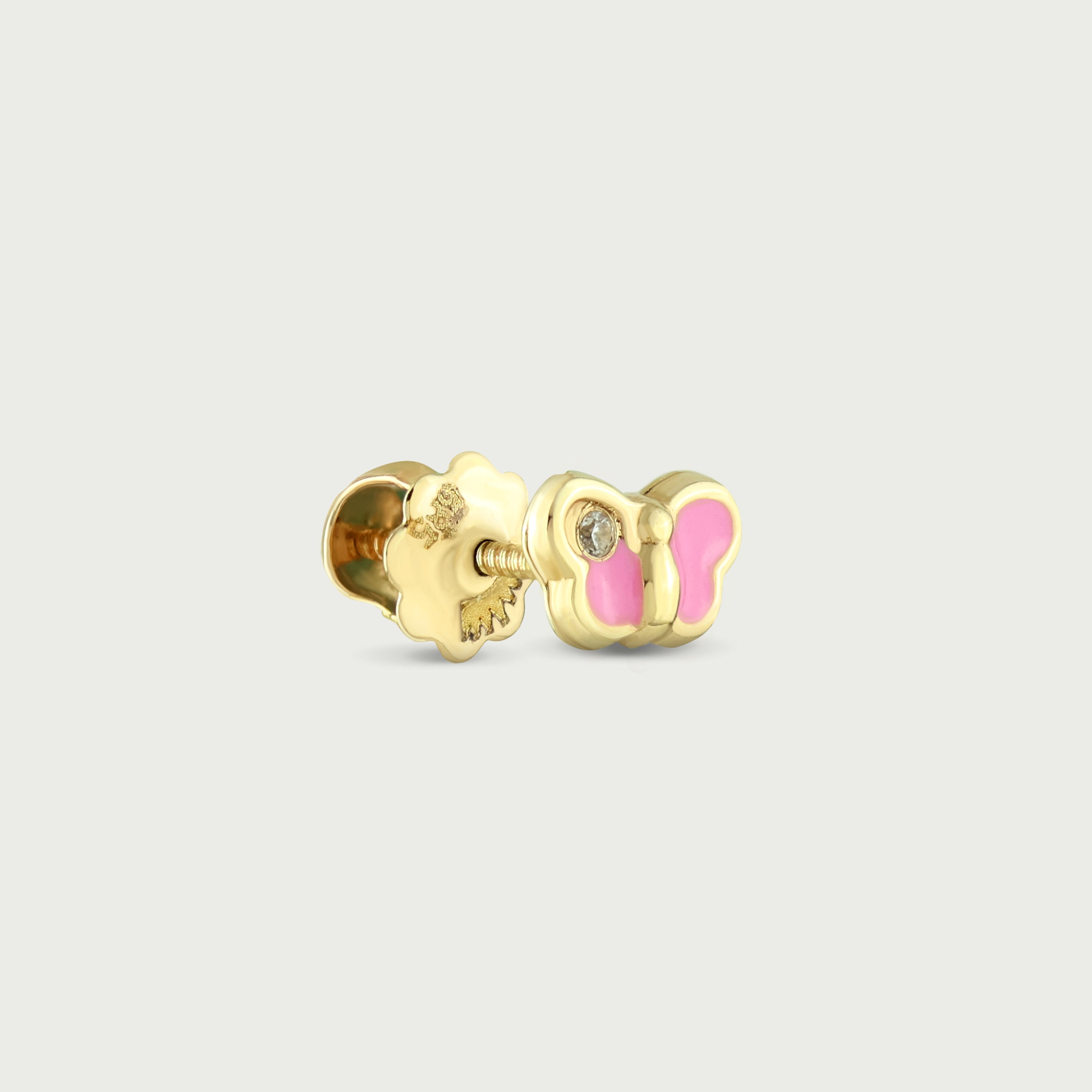 Princess Pink Butterfly Gold Screw Earrings