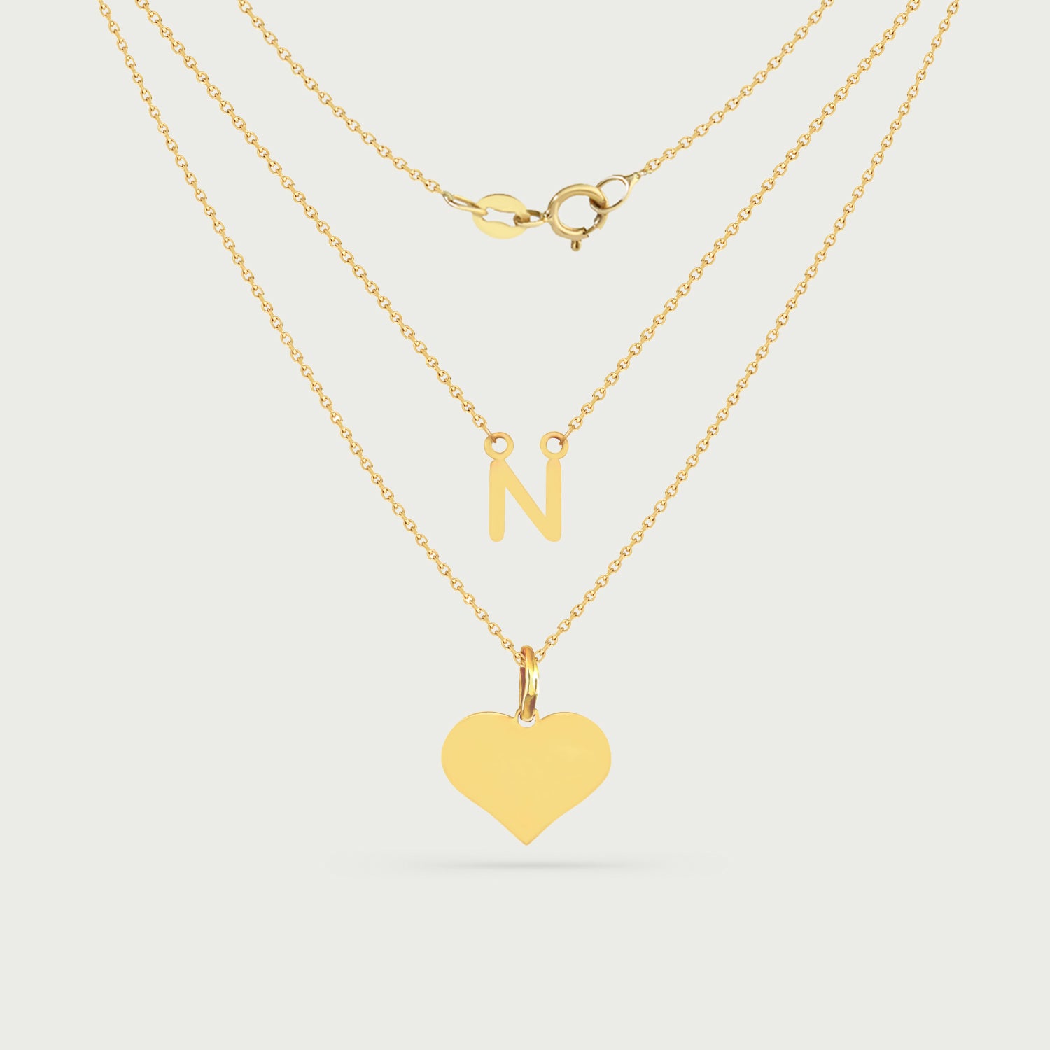 Adeline Two-Layer Initial Necklace in Yellow Gold