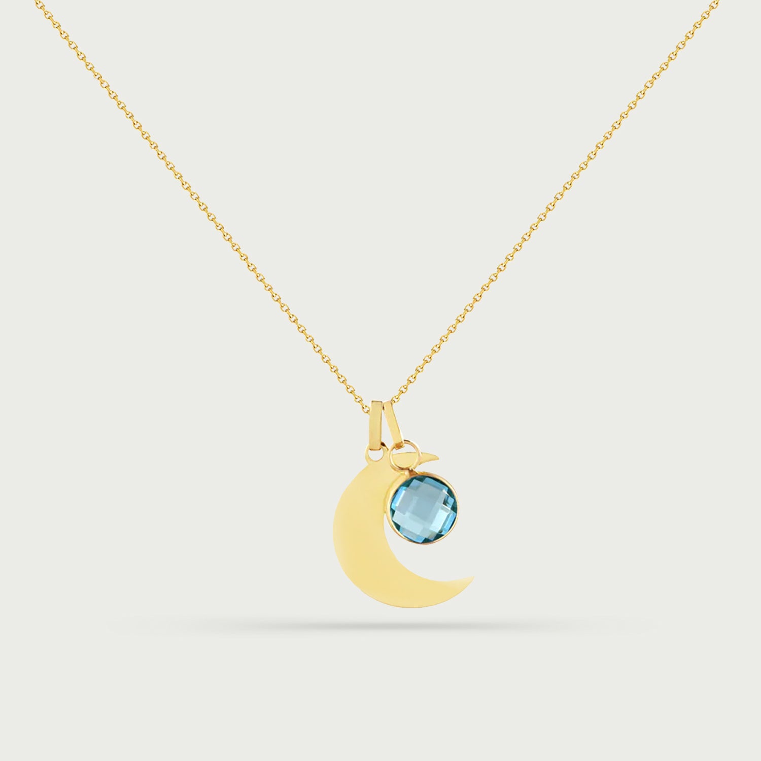 Yellow Gold Crescent Moon Necklace with Birthstone Charm