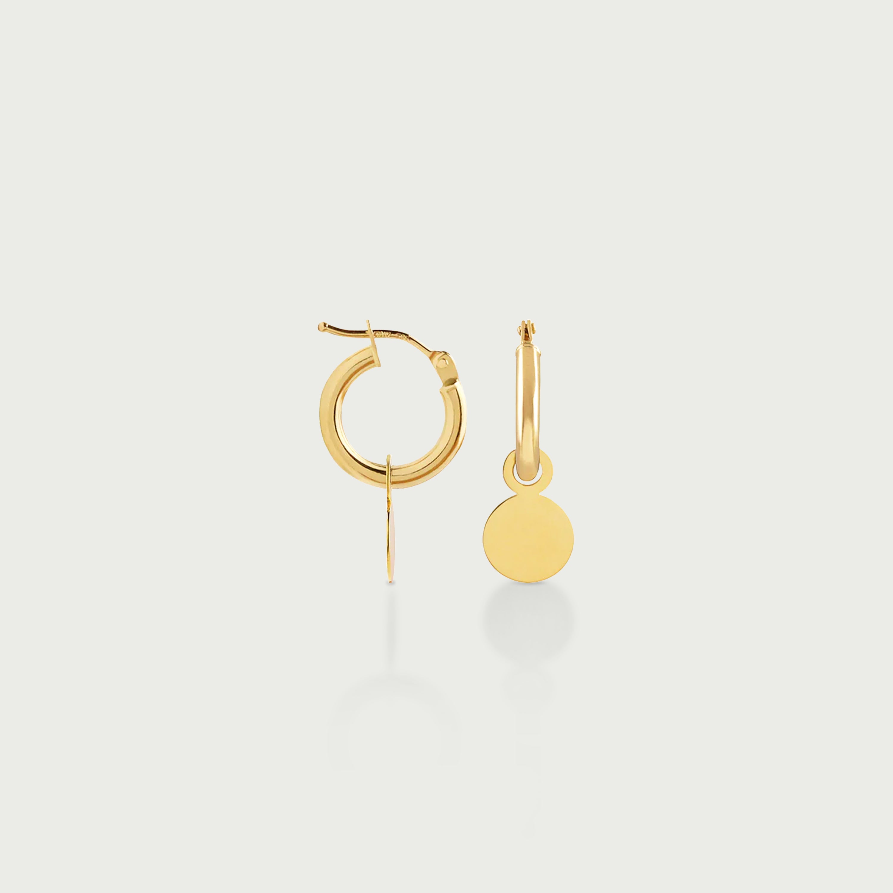 Hoop Earrings with Removable Engravable Small Disc Charm