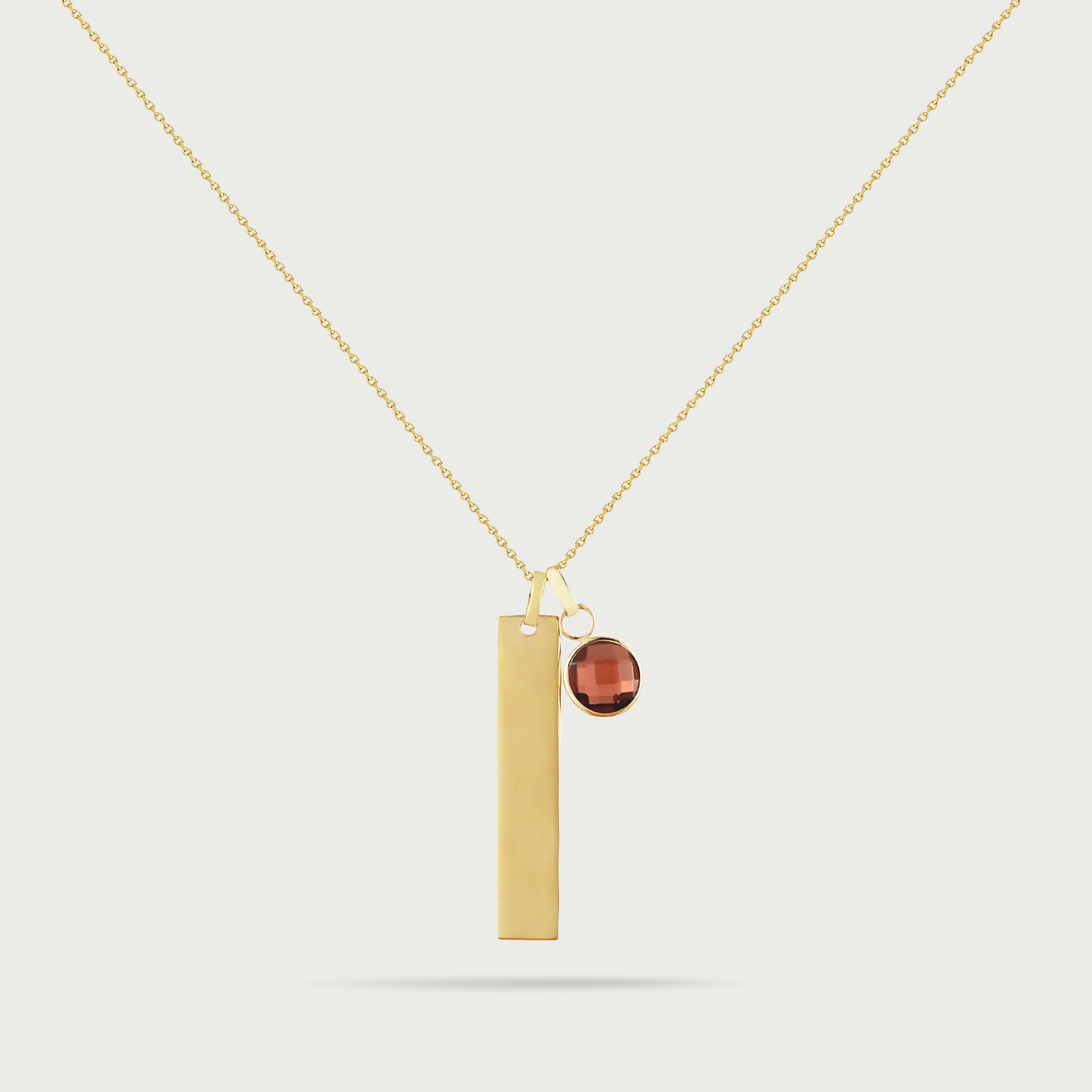 Olivia Yellow Gold Vertical Bar Necklace with Removable Birthstone Charm
