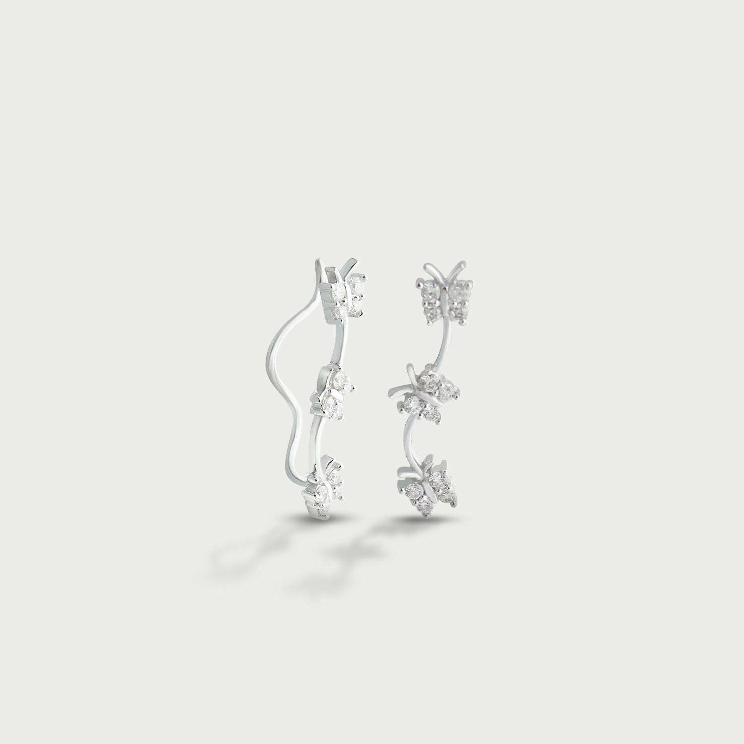 Triple Butterfly Diamond Crawler Earrings