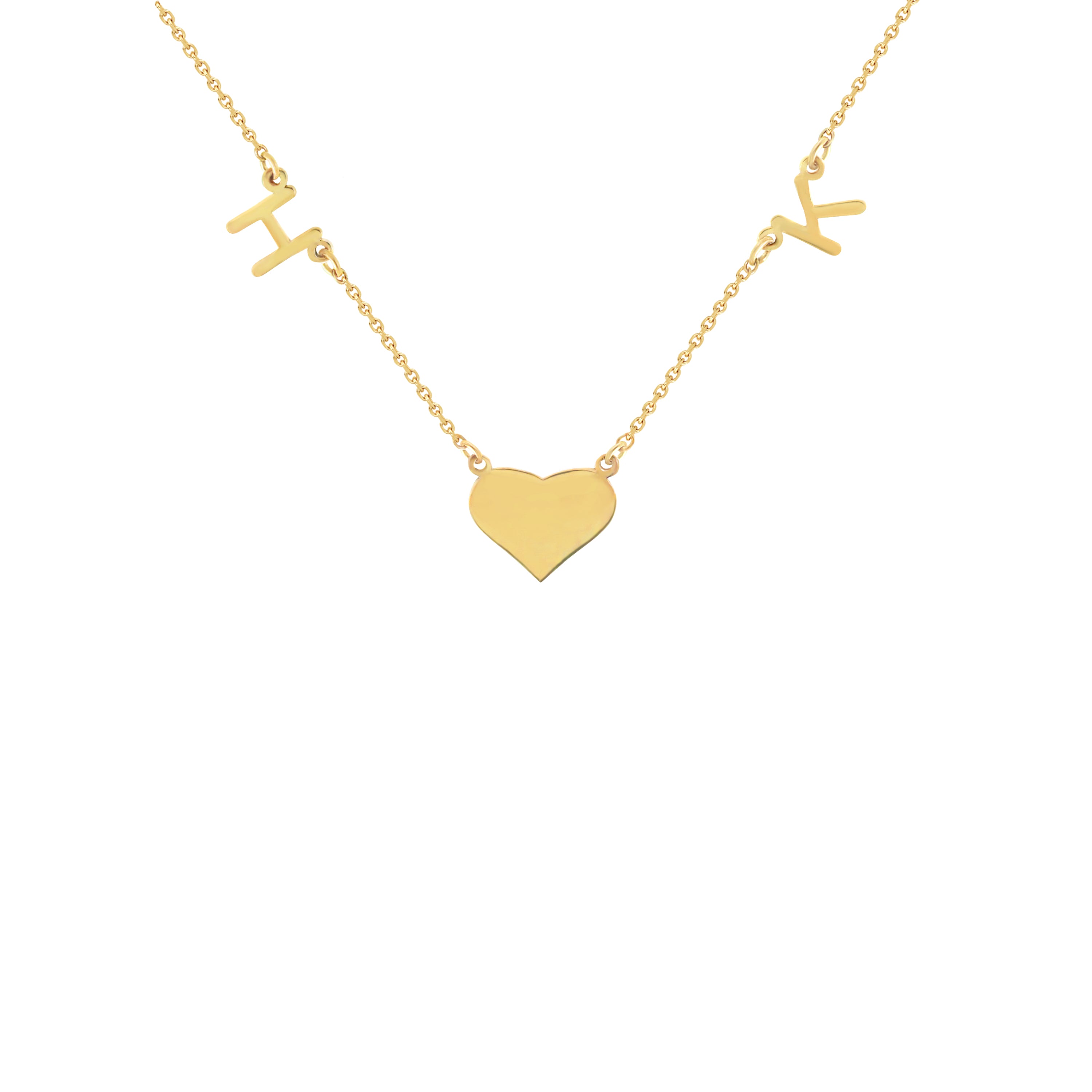 Vianca Initials and a Heart Charm Necklace in Yellow Gold