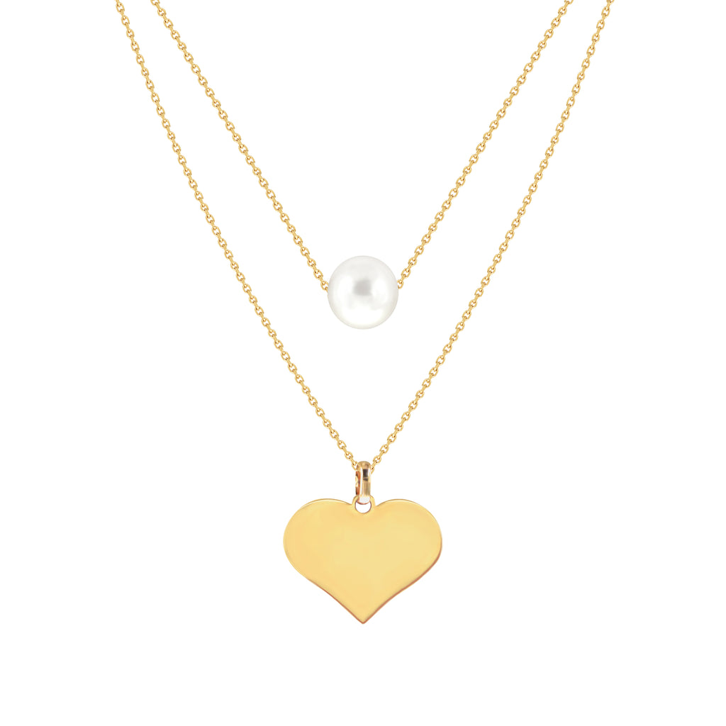 Margaux Two-Layer Pearl Necklace in Yellow Gold