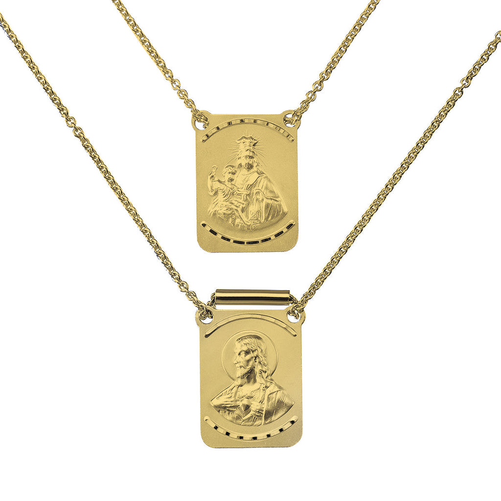14K Italian Gold Lady Mt. Carmel and Sacred Heart of Jesus Scapular Necklace