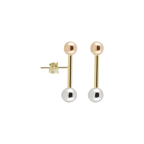 14K Italian Gold Barbell Stud Earrings