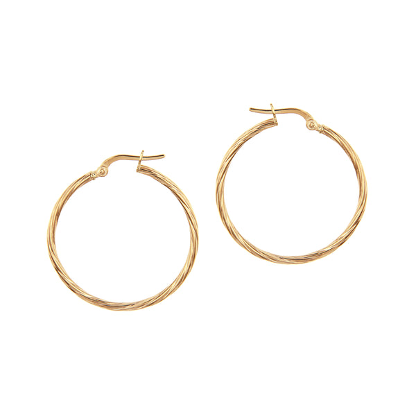 14K Italian Gold Textured Hoop Earrings