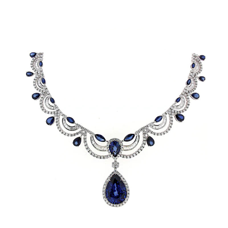 Azure Sapphire Drop Necklace Royal Gem