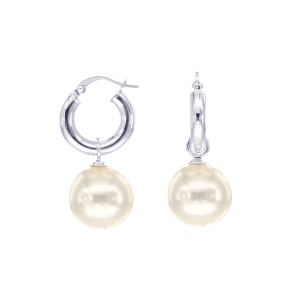 White South Sea Pearls Hoop Drop Earrings