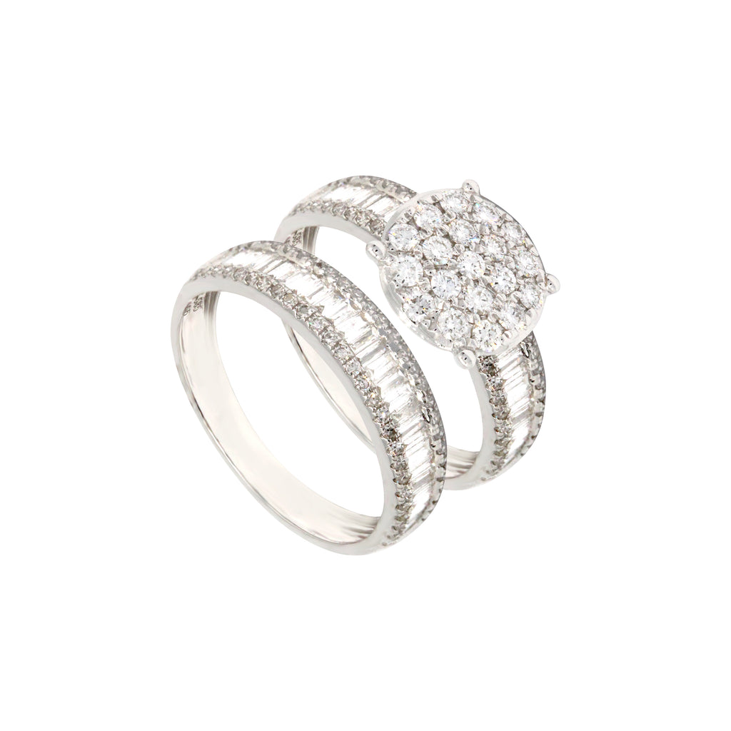 2-in-1 Round Illusion Solitaire and Baguette Diamond Eternity Ring in 14K White Gold