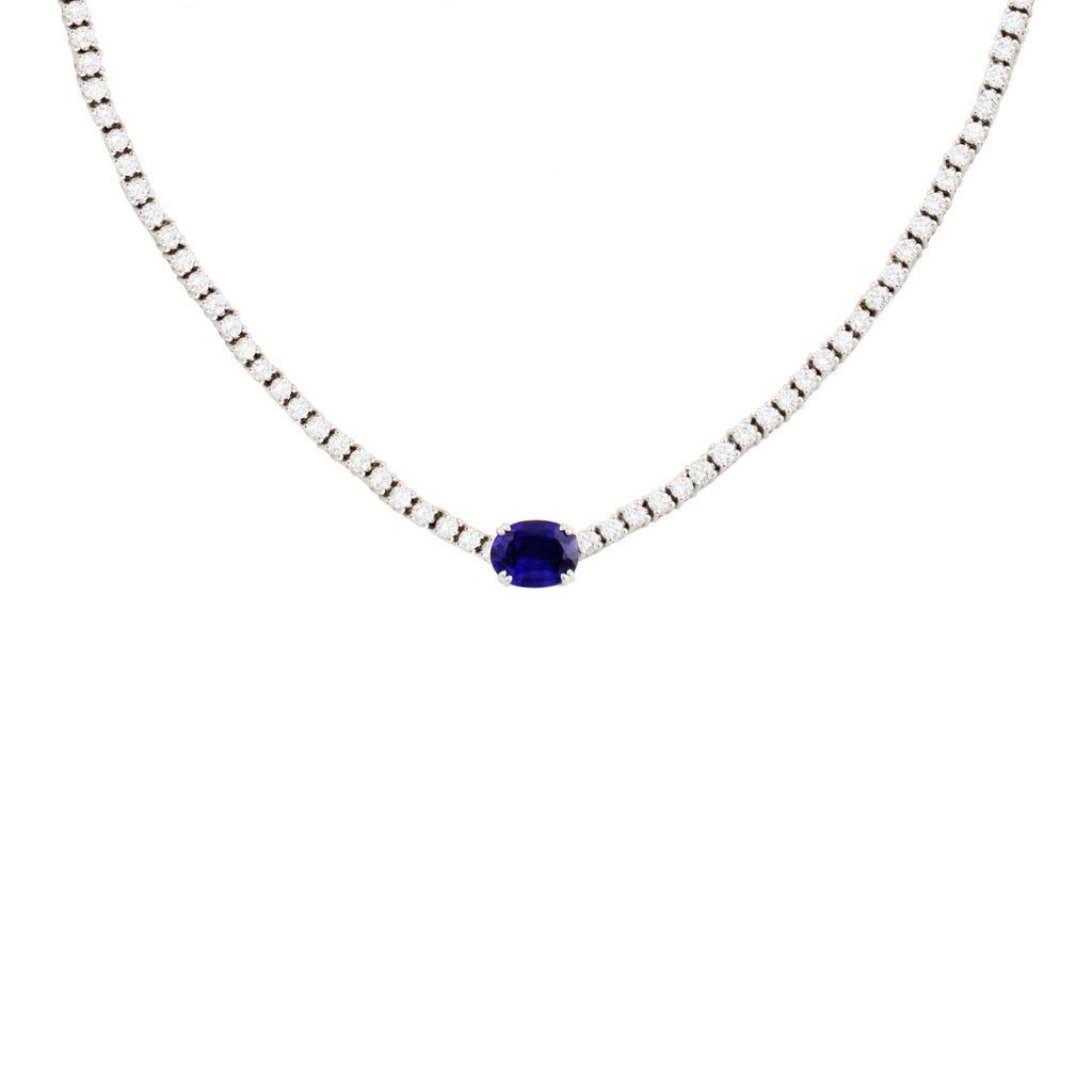 Buy Unique Blue Sapphire Tennis Necklace Minimal Oval Cut Online in India -  Etsy