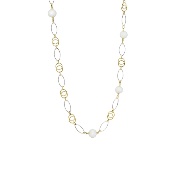 White South Sea Pearl Opera Necklace in 14K Two-Toned Gold