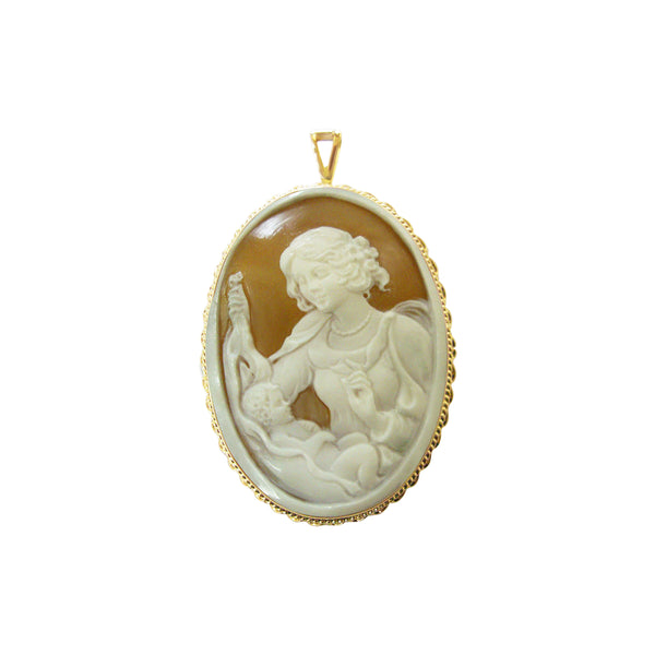 Handcrafted Mother and Child Cameo in 14K Yellow Gold