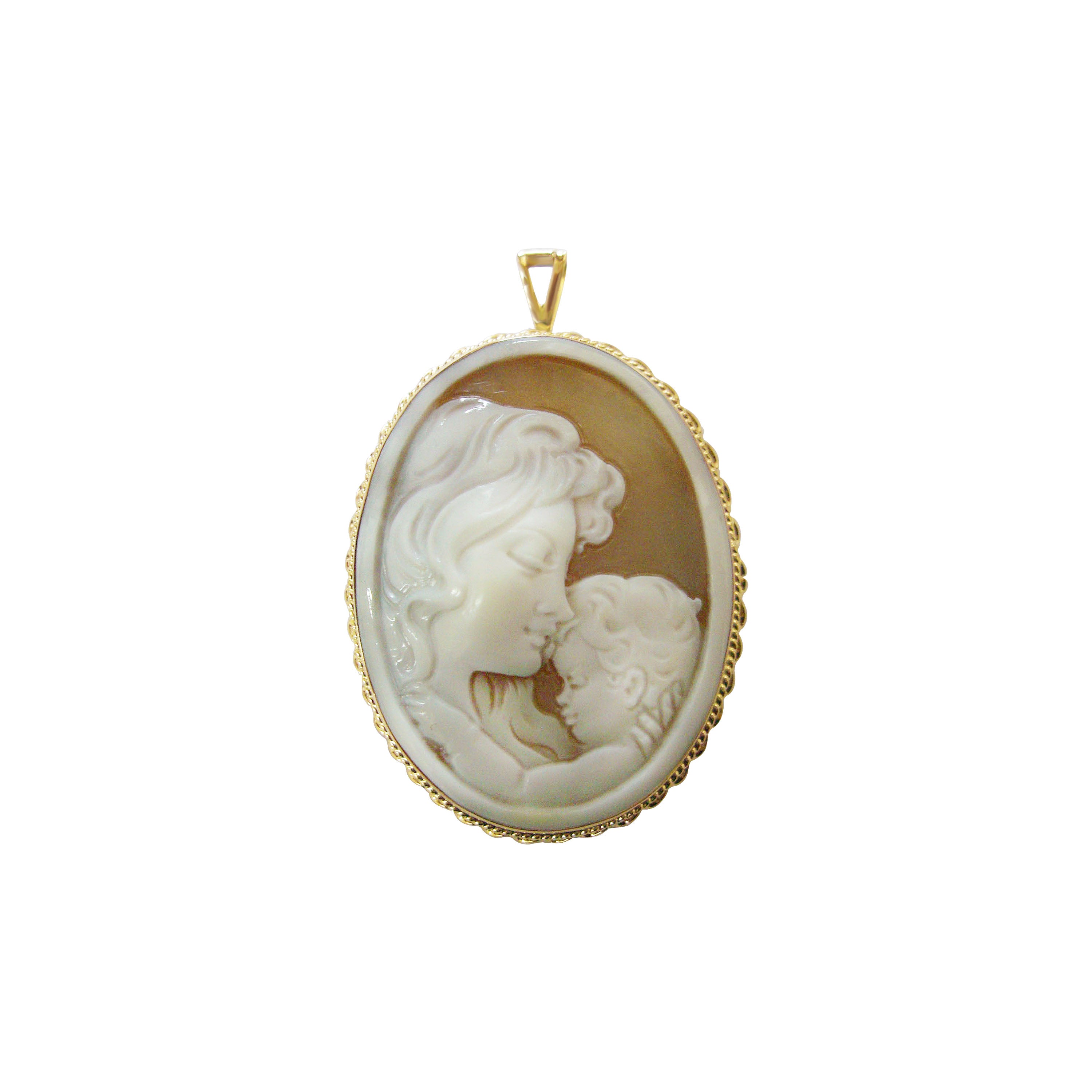 Handcrafted Mother and Child Cameo in 14K Yellow Gold