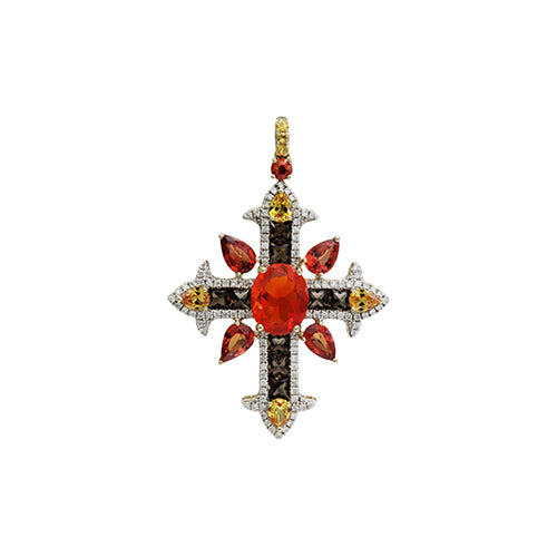 Multicolor Cross Pendant in 14K Yellow Gold